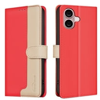 Wallet Case for iPhone 16, RFID Blocking Credit Card Holder, Premium Splice PU Leather Magnetic Clasp Folio Kickstand Flip Shockproof Luxury Cover For iPhone 16,Red