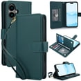 thumbnail image 1 of Wallet Case for iPhone 16, RFID Blocking Flip Cover with 7 Card Slots, Cash Compartment, Magnetic Closure, and Hands-Free Stand, Slim Protective Phone Case with Wrist Strap,Green, 1 of 6