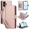 thumbnail image 1 of Wallet Case for iPhone 16, RFID Blocking Flip Cover with 7 Card Slots, Cash Compartment, Magnetic Closure, and Hands-Free Stand, Slim Protective Phone Case with Wrist Strap,Rosegold, 1 of 6