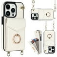 thumbnail image 1 of Wallet Case for iPhone 16 with Ring Holder Kickstand, Luxury PU Leather Lanyard Crossbody Back Purse Cover with RFID Blocking Card Holder, Shockproof Protective Case for iPhone 16, White, 1 of 10