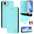 thumbnail image 1 of Wallet Case for iPhone 16e with Card Holder, Business Premium PU Leather Flip RFID Blocking Wallet Case with Wrist Strap Kickstand Protective Cover for iPhone 16e, Mint, 1 of 12