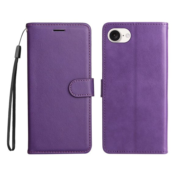 Wallet Case for iPhone 16e with Card Holder, PU Leather Flip Folio Shell Wrist Strap Stand Function Magnetic Closure Shockproof Protective Phone Cover for iPhone 16e, Purple