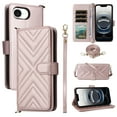thumbnail image 1 of Wallet Case for iPhone 16e with Card Holder/Wrist Strap/Crossbody Strap/Magnetic Snap/Kickstand PU Leather Shockproof Full Body Protective Rugged Phone Cover iPhone 16e, Pink, 1 of 6