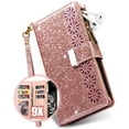 thumbnail image 1 of Wallet Case For iPhone 16e ,Glitter Sparkly Bling Flip Leather Zipper Pocket Magnetic Wallet Case with 9 Card Slot Kickstand Strap Phone Case For iPhone 16e, 1 of 16