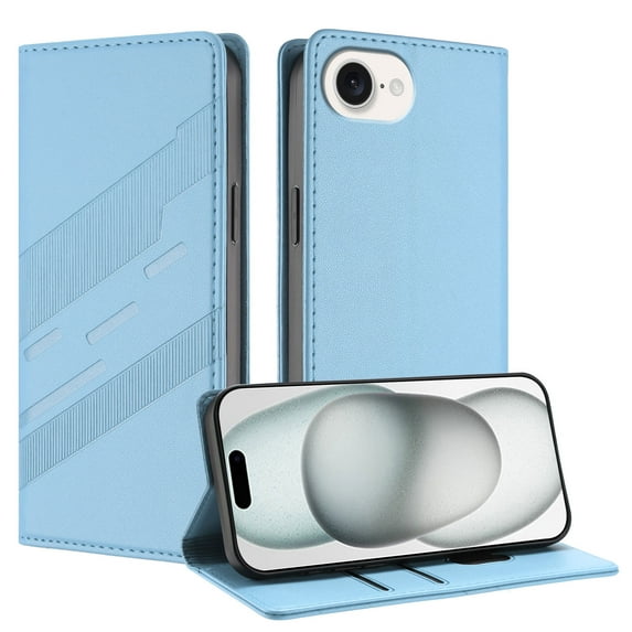 Wallet Case for iPhone 16e, PU Leather Flip Cover with RFID Blocking Card Slots & Cash Pocket, Magnetic Closure Kickstand TPU Inner Shell Shockproof for Men Women Business, Blue