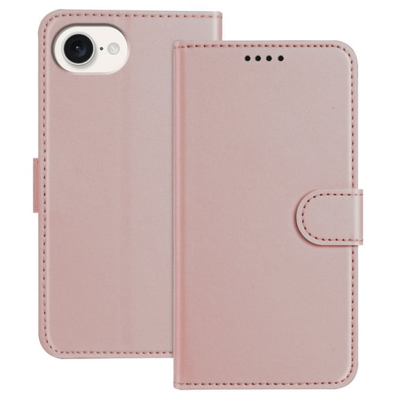Wallet Case for iPhone 16e Phone Case with Card Holder, Magnetic PU Leather Stand Flip Folio Phone Cover for Women Men Girls Boys, Credit Card Slot Purse & Protective TPU Bumper, Rosegold
