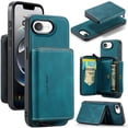 thumbnail image 1 of Wallet Case for iPhone 16e, Removeable Zipper Pocket Back Case with Card Holder, PU Leather Drop Protective Cover Case with Kickstand for iPhone 16e, Blue, 1 of 7
