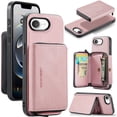thumbnail image 1 of Wallet Case for iPhone 16e, Removeable Zipper Pocket Back Case with Card Holder, PU Leather Drop Protective Cover Case with Kickstand for iPhone 16e, Pink, 1 of 7