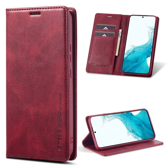 Wallet Case for iPhone 16e, Shockproof PU Leather Magnetic Flip Cover with Card Holder, Stand Feature, Full Body Protection RFID Blocking for iPhone 16e, Red