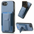 thumbnail image 1 of Wallet Case for iPhone 16e, Slim Protective Case with Credit Card Slots Hidden Kickstand, Carbon Fiber Texture PU Leather Shockproof Anti-Scratch Protective Phone Cover for iPhone 16e, Blue, 1 of 10