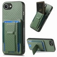 thumbnail image 1 of Wallet Case for iPhone 16e, Slim Protective Case with Credit Card Slots Hidden Kickstand, Carbon Fiber Texture PU Leather Shockproof Anti-Scratch Protective Phone Cover for iPhone 16e, Green, 1 of 10