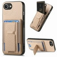 thumbnail image 1 of Wallet Case for iPhone 16e, Slim Protective Case with Credit Card Slots Hidden Kickstand, Carbon Fiber Texture PU Leather Shockproof Anti-Scratch Protective Phone Cover for iPhone 16e, Khaki, 1 of 10