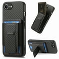 thumbnail image 1 of Wallet Case for iPhone 16e, Slim Protective Case with Credit Card Slots Hidden Kickstand, Carbon Fiber Texture PU Leather Shockproof Anti-Scratch Protective Phone Cover for iPhone 16e, Black, 1 of 10