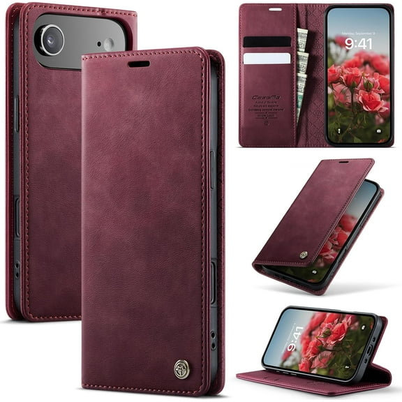 Wallet Case for iPhone 17 Air Leather Wallet Flip Cover with Card Holder, Kickstand, Magnetic Closure, RFID Blocking TPU Shockproof Phone Case Compatible with iPhone 17 Air