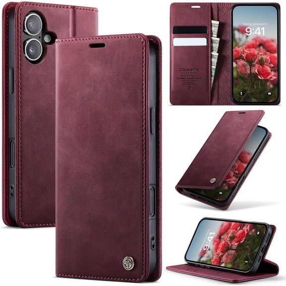 Wallet Case for iPhone 17 Leather Wallet Flip Cover with Card Holder, Kickstand, Magnetic Closure, RFID Blocking TPU Shockproof Phone Case Compatible with iPhone 17