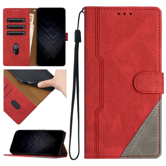 Wallet Case for iPhone 17, PU Leather Flip Case Card Slots Holder, Anti-falling Anti-fingerprint Classic Kickstand Book Folding Folio Cover with Wrist Strap for iPhone 17, Red