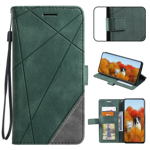 Wallet Case for iPhone 17, Premium PU Leather with Strap Wristlet [RFID Blocking] 3 Card Holders & Slide Cash Slot Flip Kickstand Function Magnetic Closure Folio Purse Case, Green