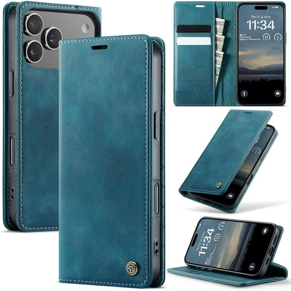 Wallet Case for iPhone 17 Pro Leather Wallet Flip Cover with Card Holder, Kickstand, Magnetic Closure, RFID Blocking TPU Shockproof Phone Case Compatible with iPhone 17 Pro