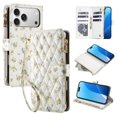 thumbnail image 1 of Wallet Case For iPhone 17 Pro Max 6.9-inch, Flower Pattern Flip Zipper Purse Leather Cover With Card Holder, Detachable Wristlet & Shoulder Strap, Shockproof ,Kickstand Phone Case For Women,Yellow, 1 of 9