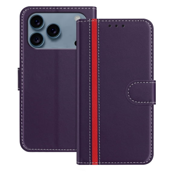 Wallet Case for iPhone 17 Pro Max, Business PU Leather Magnetic Flip Folio Case with Card Slots Holder Kickstand Shockproof Protective Phone Case Cover for iPhone 17 Pro Max, Purple