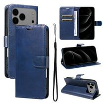 Wallet Case for iPhone 17 Pro Max with Card Holder, PU Leather Flip Folio Shell Wrist Strap Stand Function Magnetic Closure Shockproof Protective Phone Cover for iPhone 17 Pro Max, Blue