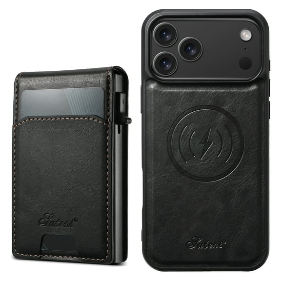 Wallet Case for iPhone 17 Pro Max Compatible with MagSafe for Men Women, with Card Slots,Detachable Magnetic Wallet Shockproof Anti-fall PU Leather Rugged Durable Phone Case Cover,Black