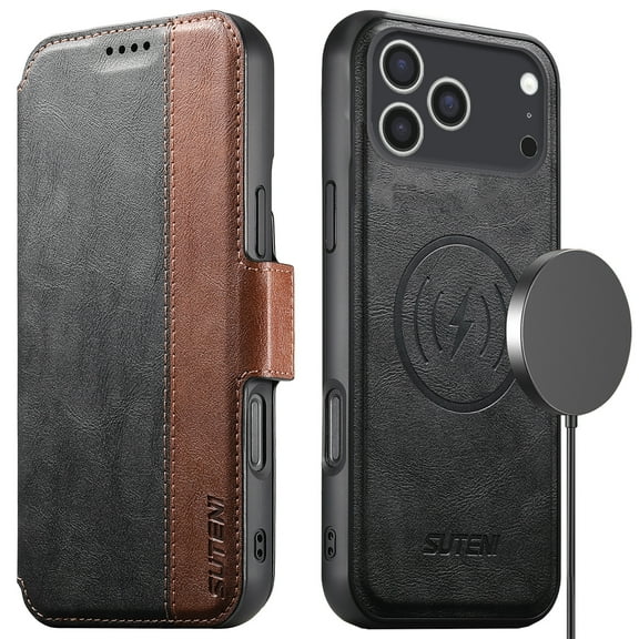 Wallet Case for iPhone 17 Pro Max Compatible with Magsafe, 2-in-1 Magnetic Detachable PU Leather Flip RFID Blocking Card Holder Stand Kickstand Cover For iPhone 17 Pro Max,Black