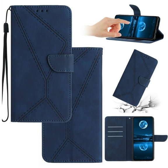Wallet Case For iPhone 17 Pro, Wallet Case with [RFID Blocking] Leather Flip Folio Strong Magnetic Closure Cover Credit Card Holder with Hand Strap Kickstand Men Women,Darkblue