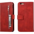 thumbnail image 1 of Wallet Case for iPhone 6 Plus iPhone 6S Plus, 5 Card Slots Magnetic Closure Zipper Pocket Handbag PU Leather Flip Case with Wrist Strap TPU Kickstand Cover for iPhone 6 Plus/6S Plus - Red, 1 of 8