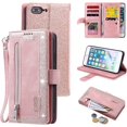 thumbnail image 1 of Wallet Case for iPhone 6 Plus iPhone 6S Plus, Retro Matte 9 Card Holder Slots Zipper Pocket Case PU Leather Magnetic Closure Kickstand with Wrist Strap Shockproof Folio Flip Case - Rose Gold, 1 of 14