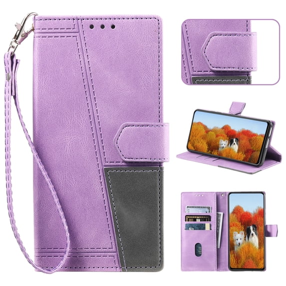 Wallet Case for iPhone 6s/6 with Wrist Strap, Classic Premium PU Leather Magnetic Clasp Flip Folio Case with RFID Blocking Credit Card Slots Kickstand Shockproof Full Body Phone Cover,Purple