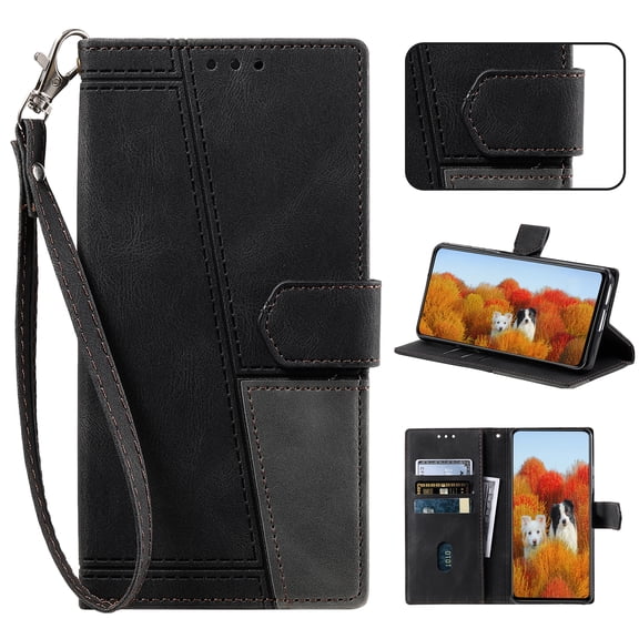 Wallet Case for iPhone 6s Plus/6 Plus, Premium PU Leather Magnetic Flip Folio Kickstand Case with RFID Blocking Credit Card Slots,Magnetic Clasp Shockproof Phone Case Detachable Wrist Strap,Black