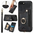 thumbnail image 1 of Wallet Case for iPhone 7 / 8/ SE 2020/ SE 2022, Ring Holder Kickstand Retro Premium Leather Credit Card Holder [ RFID Blocking ] Case with Wrist Strap Back Magnetic Clasp Flip, Black, 1 of 8