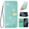 thumbnail image 1 of Wallet Case for iPhone 7 / 8 / SE 2020 / SE 2022, Glitter PU Leather Magnetic Closure Handbag Embossed Case Kickstand Card Holder Slots with Wrist Strap TPU Shockproof Flip Cover RFID Blocking, Green, 1 of 9