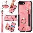 thumbnail image 1 of Wallet Case for iPhone 7 / 8/ SE 2020/ SE 2022, Ring Holder Kickstand Retro Premium Leather Credit Card Holder [ RFID Blocking ] Case with Wrist Strap Back Magnetic Clasp Flip, Pink, 1 of 8
