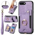 thumbnail image 1 of Wallet Case for iPhone 7 / 8/ SE 2020/ SE 2022, Ring Holder Kickstand Retro Premium Leather Credit Card Holder [ RFID Blocking ] Case with Wrist Strap Back Magnetic Clasp Flip, Purple, 1 of 8