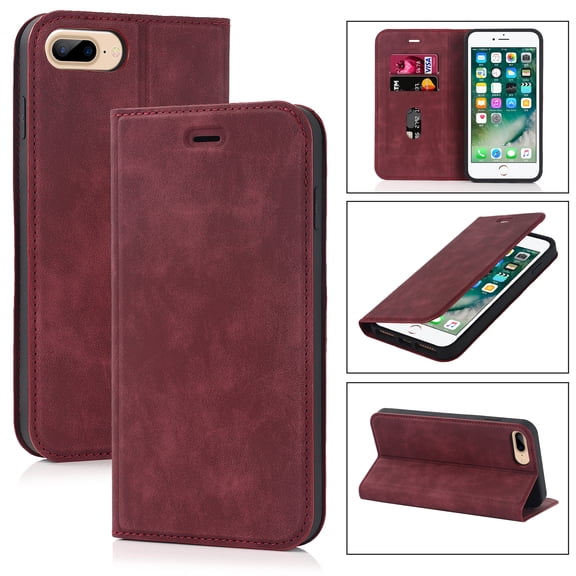 Wallet Case for iPhone 7 / iPhone 8 / iPhone SE 2020, Shockproof Soft TPU Protective Flip Case with Wireless Charging Stand Card Slots Magnet Cover for iPhone 7 / iPhone 8 / iPhone SE 4.7 Inch,Red