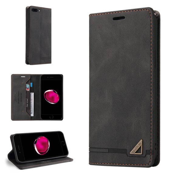 Wallet Case for iPhone 7 Plus/8 Plus Credit Card Holder,  [RFID Blocking] [Shockproof Interior Case] PU Leather Folio Kickstand Magnetic Flip Folding Cover Compatible with iPhone 8 Plus/7 Plus,
Black