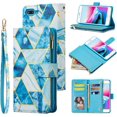 thumbnail image 1 of Wallet Case for iPhone 7 Plus iPhone 8 Plus, Premium Vintage PU Leather Magnetic Closure Geometric Handbag Zipper Pocket Case Kickstand Card Holder Slots Shockproof Flip Case - Marble Blue, 1 of 16