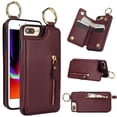 thumbnail image 1 of Wallet Case for iPhone 7 Plus, iPhone 8 Plus, Premium Vintage PU Leather Magnetic Closure Handbag Zipper Pocket Case Kickstand Card Holder Slots with Ring Hook Shockproof Flip Cover, Jujube Red, 1 of 9