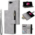 thumbnail image 1 of Wallet Case for iPhone 7 Plus/iPhone 8 Plus, Premium Vintage PU Leather Magnetic Closure Handbag Zipper Pocket Case Kickstand Card Slots with Wrist Strap Shockproof Flip Case - Grey, 1 of 16