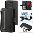 thumbnail image 1 of Wallet Case for iPhone 7 Plus iPhone 8 Plus, Retro Matte 9 Card Holder Slots Zipper Pocket Case PU Leather Magnetic Closure Kickstand with Wrist Strap Shockproof Folio Flip Case - Black, 1 of 14
