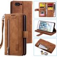 thumbnail image 1 of Wallet Case for iPhone 7 Plus iPhone 8 Plus, Retro Matte 9 Card Holder Slots Zipper Pocket Case PU Leather Magnetic Closure Kickstand with Wrist Strap Shockproof Folio Flip Case - Brown, 1 of 8