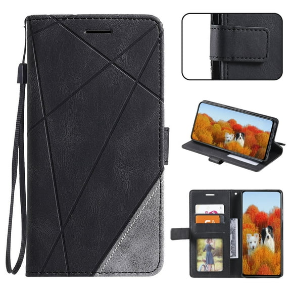 Wallet Case for iPhone 8 Plus/7 Plus, Premium PU Leather with Strap Wristlet [RFID Blocking] 3 Card Holders & Slide Cash Slot Flip Kickstand Function Magnetic Closure Folio Purse Case, Black