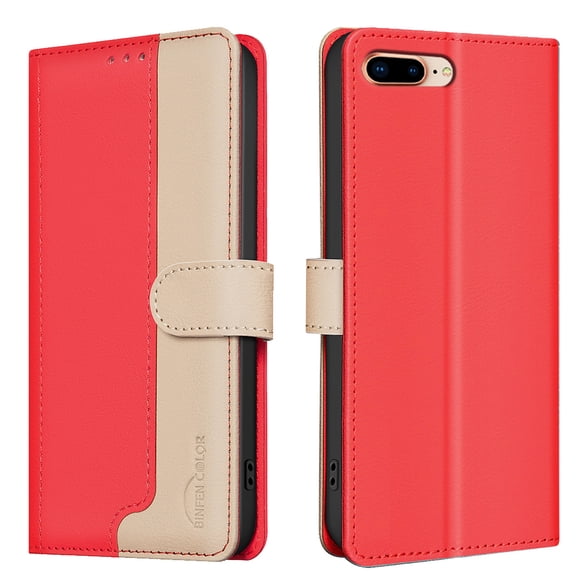 Wallet Case for iPhone 8 Plus/7 Plus, RFID Blocking Credit Card Holder, Premium Splice PU Leather Magnetic Clasp Folio Kickstand Flip Shockproof Luxury Cover For iPhone 8 Plus/7 Plus,Red