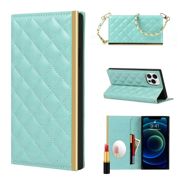 Wallet Case for iPhone 8/iPhone 7, iPhone SE Cover(2nd Gen 2020), Allytech Crossbody Removable Shoulder Chain Lanyard PU Leather Soft TPU Bumper Anti-Drop [Card Slots][Inner Mirror] Case, Green