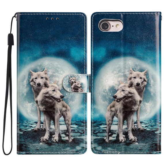 Wallet Case for iPhone SE 2022/2020, for iPhone 8/iPhone 7 with Colorful Painting PU Leather Magnetic Flip Cover, Soft TPU Shockproof Card Slots Holder Kickstand Protective Case,Wolf