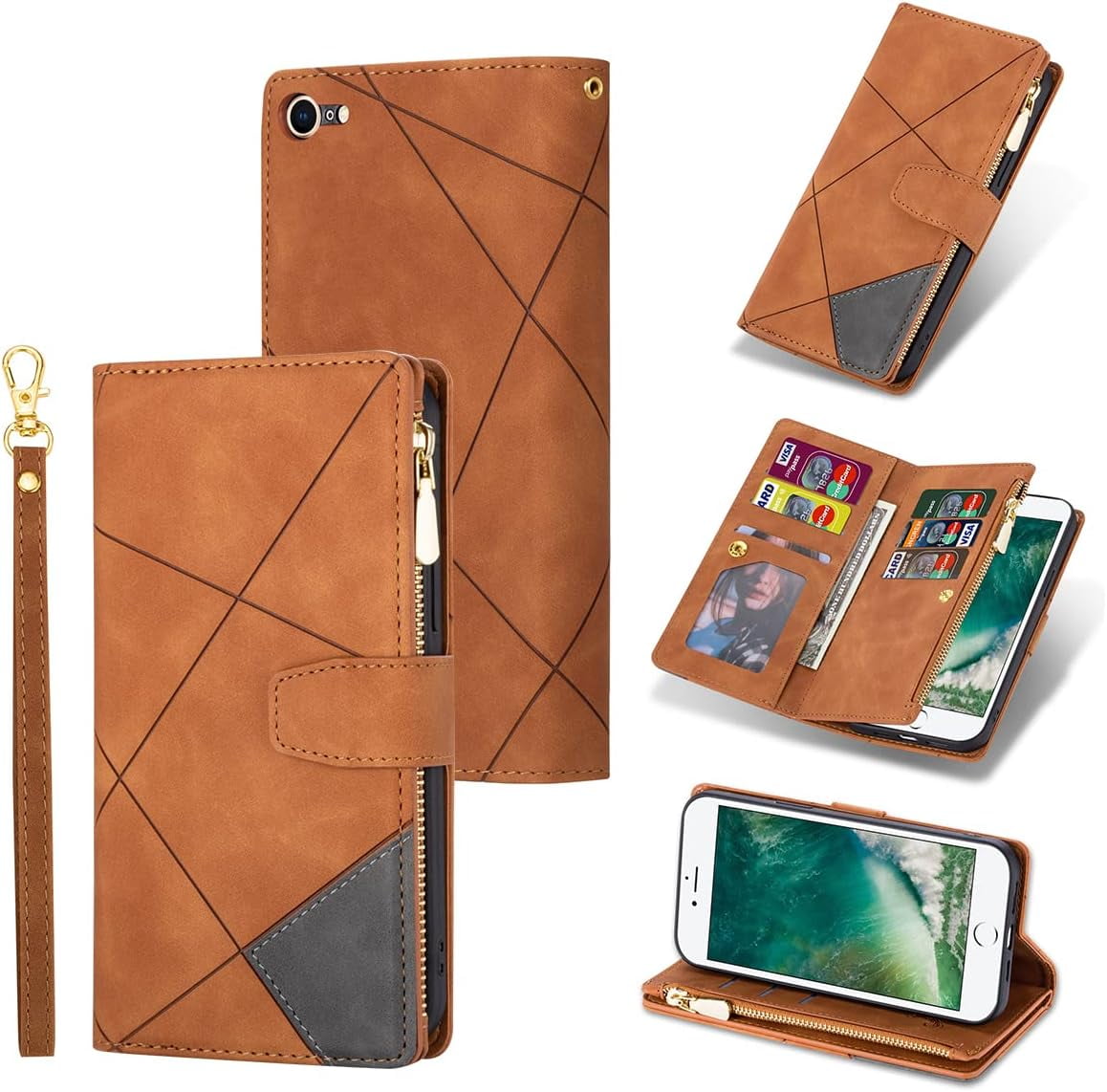 UEEBAI Custodia per iPhone SE 2022 5G/iPhone 7/iPhone 8/iPhone SE 2020, Portafoglio in Pelle PU Retro Antiurto Flip Cover Antiurto con Slot per Schede Funzione Stand Chiusura Magnetica - Blu