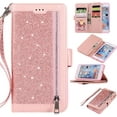 thumbnail image 1 of Wallet Case for iPhone SE(5G) 2022 iPhone 7 iPhone 8 iPhone SE 2020, Magnetic Handbag Zipper Pocket PU Leather Flip with 9 Card Slots and Wrist Strap Folio TPU Inner Stand Case - Rose Gold, 1 of 14