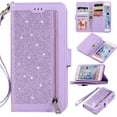 thumbnail image 1 of Wallet Case for iPhone SE(5G) 2022 iPhone 7 iPhone 8 iPhone SE 2020, Magnetic Handbag Zipper Pocket PU Leather Flip with 9 Card Slots and Wrist Strap Folio TPU Inner Stand Case - Purple, 1 of 14